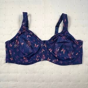 Comfort Choice Print Underwire Bra Women's 48D Blue Pink NEW